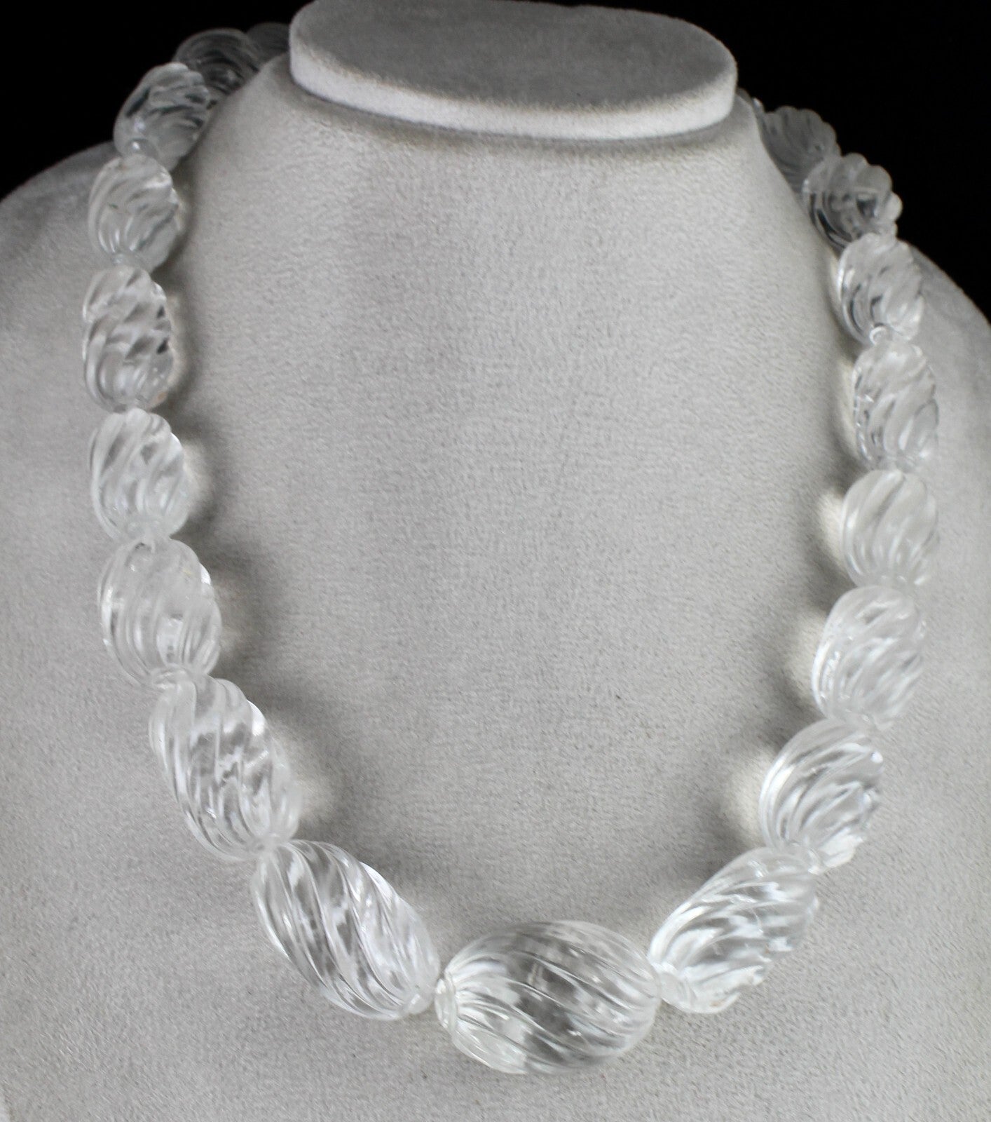 Natural White Rock Crystal Quartz 1330 Ct Oval Gemstone Necklace Beads Engraved