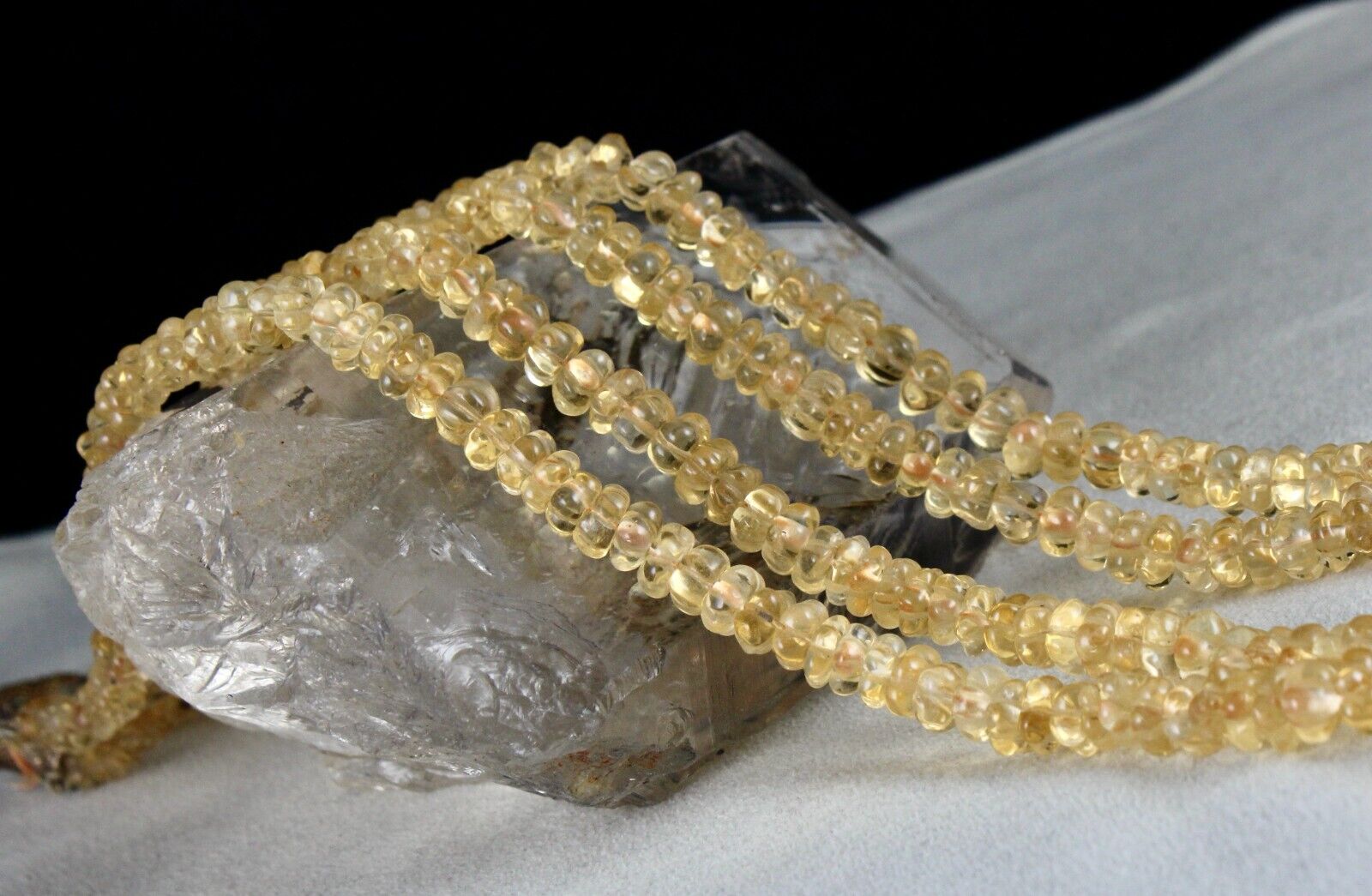Natural Yellow Citrine Beads Carved Round 2 L 404 Ct Gemstone Vintage Necklace