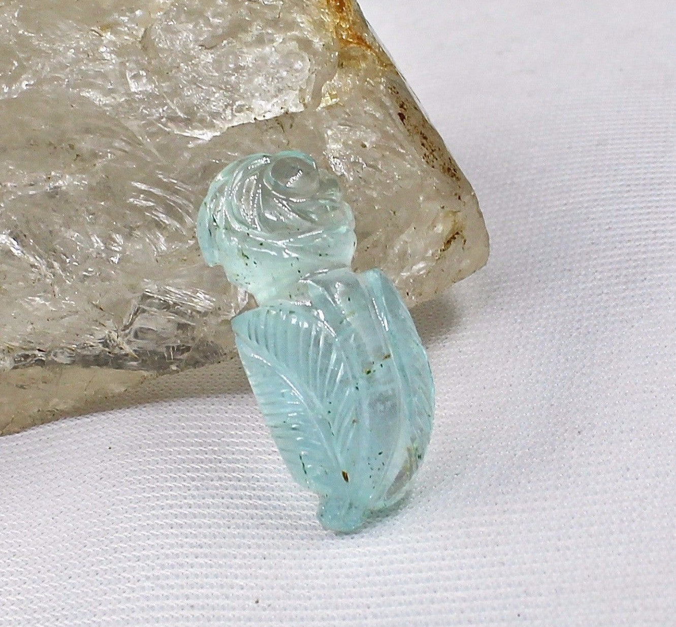 Natural Aquamarine 27mm 21ct Carved Gemstone Ring Pendant