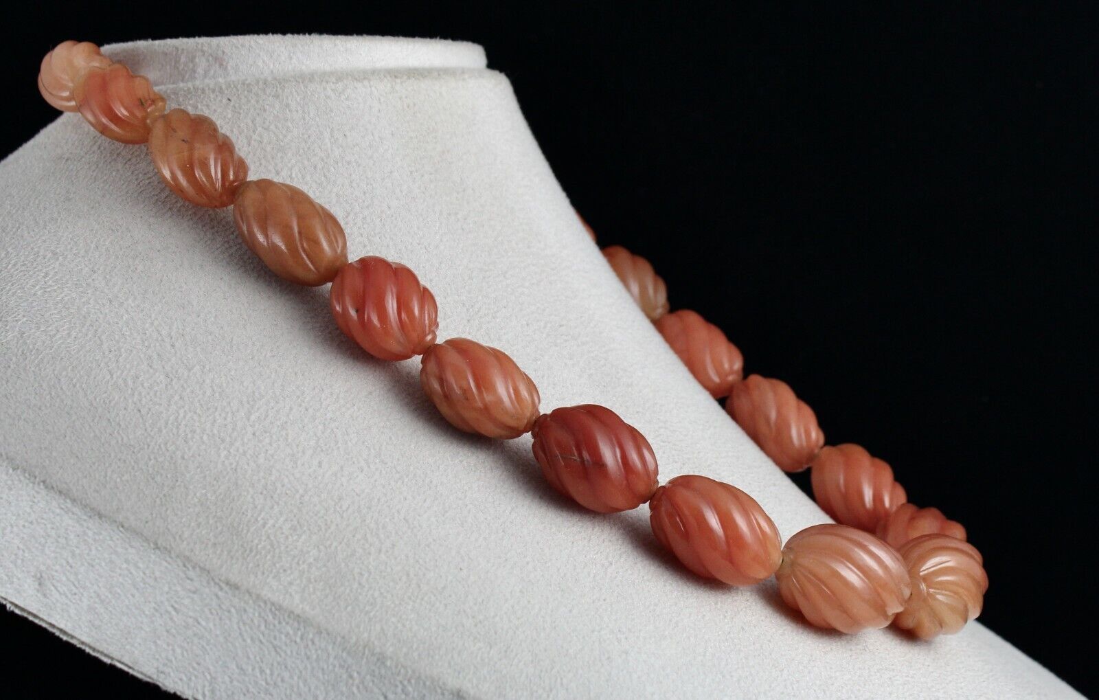 NATURAL ORANGE QUARTZ MELON CARVED BEADS 1 L 856 CARATS GEMSTONE SILVER NECKLACE