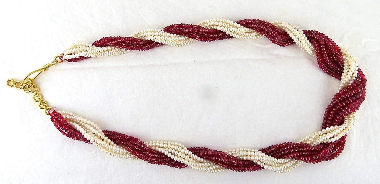 Natural Red Spinel Fresh water Pearl Bead Round 592 Ct Twisted Gemstone Necklace