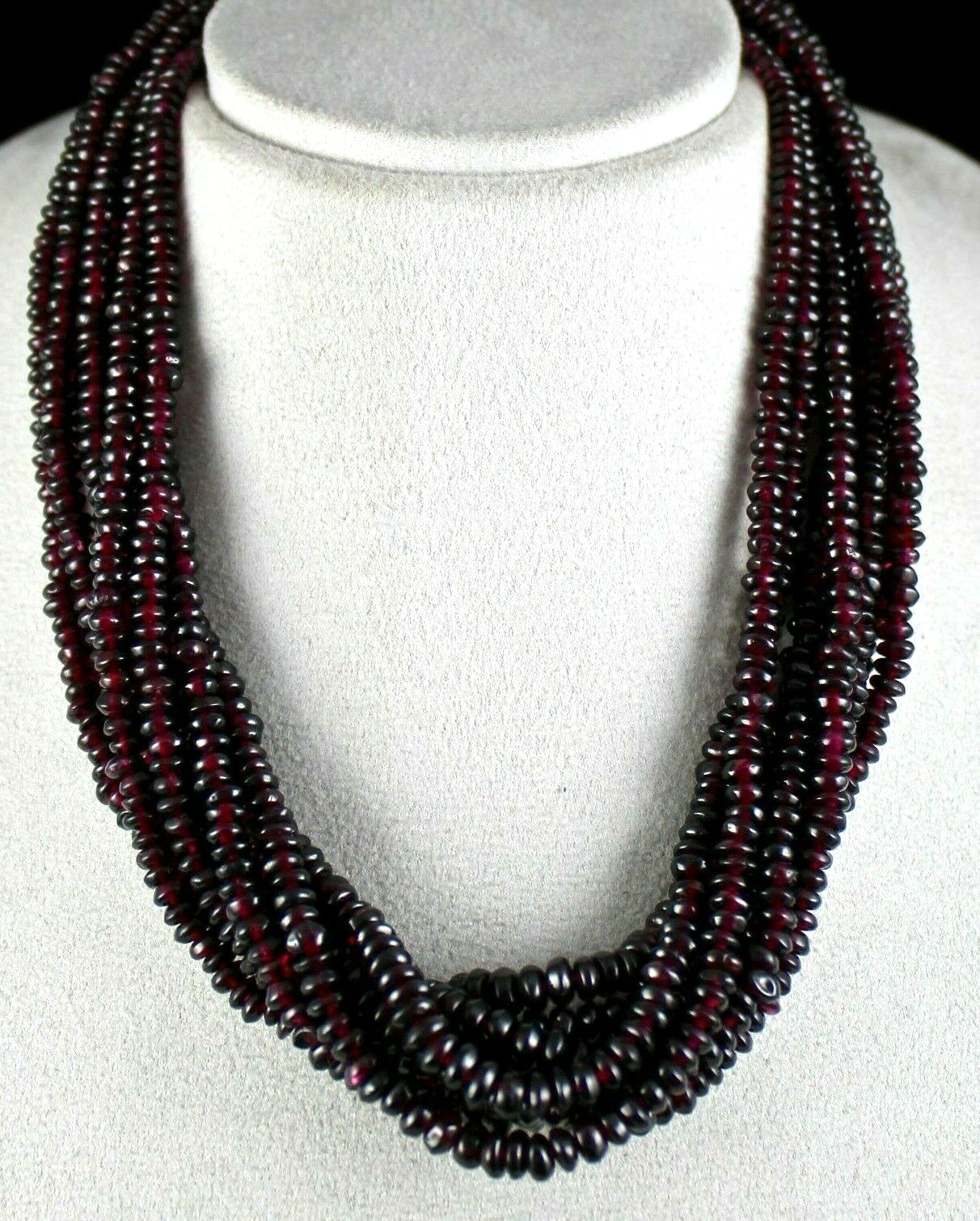 NATURAL GARNET BEADS BUTTON 8 LINE 1288 CARATS SEMI PRECIOUS GEMSTONE NECKLACE