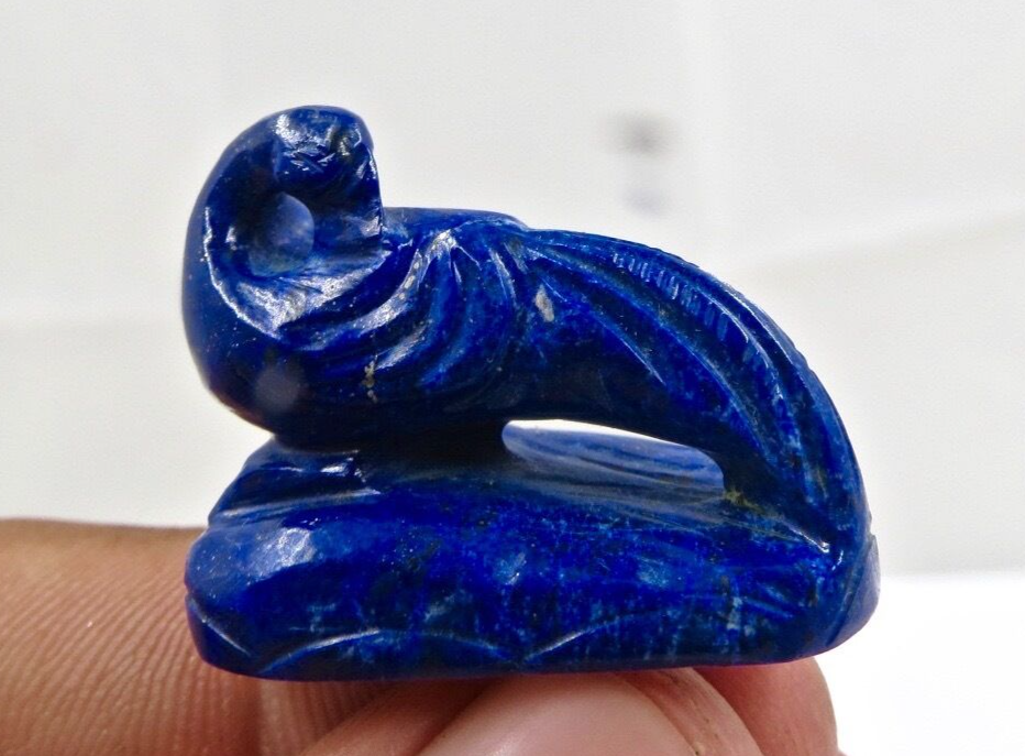 Natural Lapis Lazuli 46 Ct Carved Peacock Gemstone 21mm For Jewelry Designing
