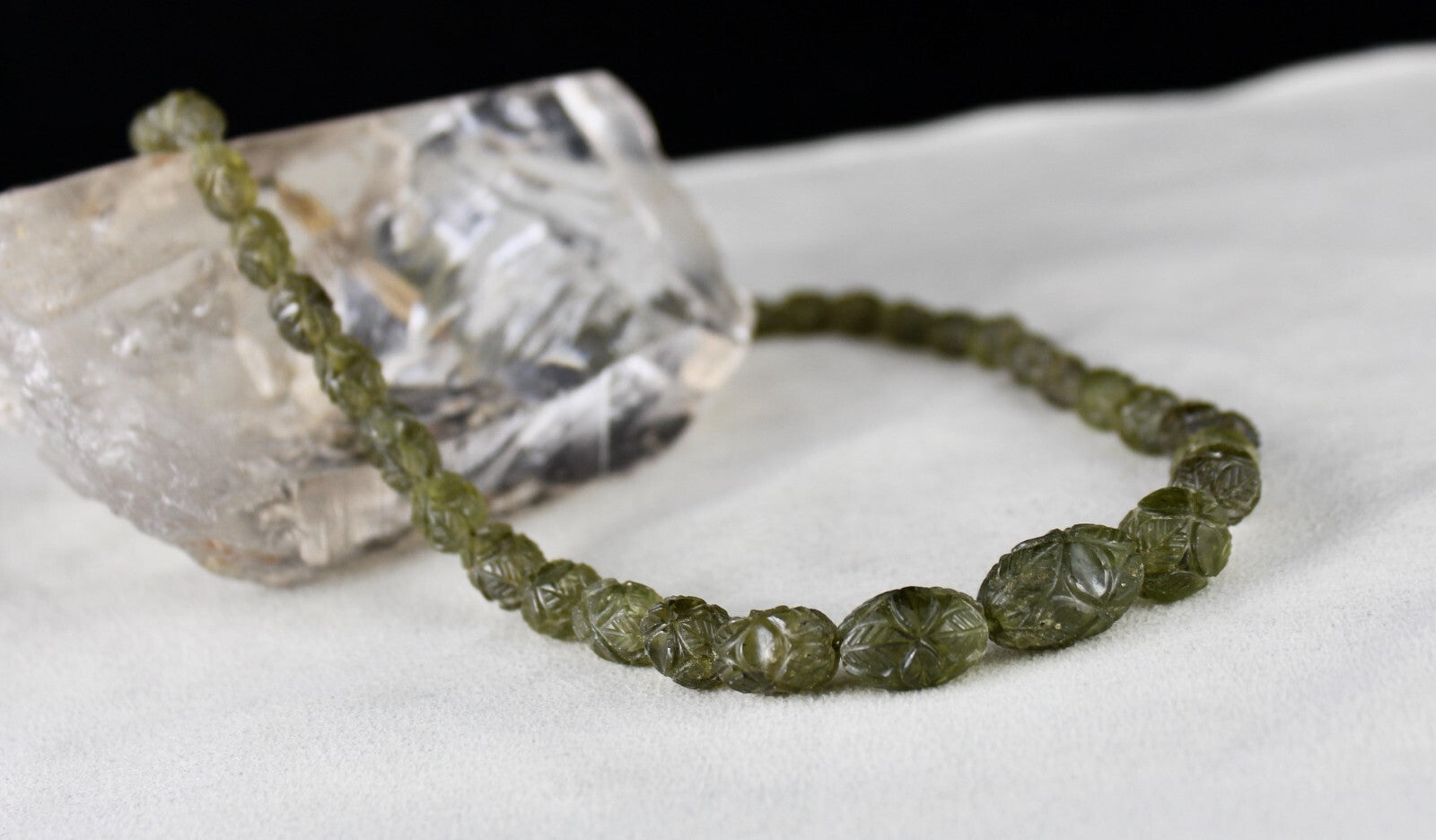 Antique Natural Peridot Carved Beads Necklace 255 Ct Gemstone Rarest Oval