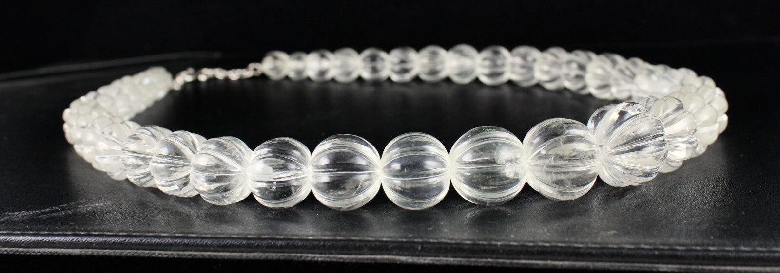 Sterling Silver Natural Rock Crystal Quartz Melon Beaded Necklace 1169 Ct