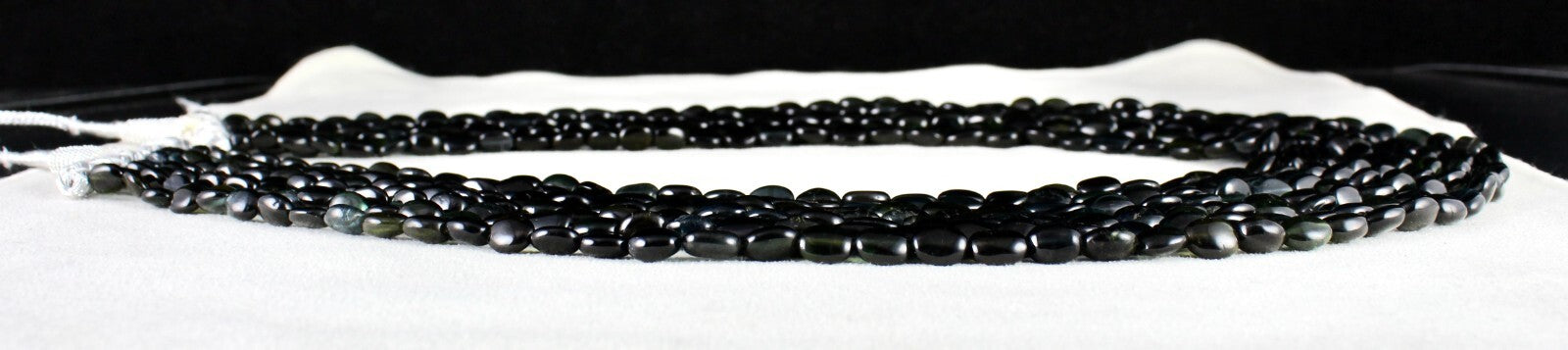 Certified Elegant Black Tourmaline 925 Ct Long Beads Gemstone Necklace For Women