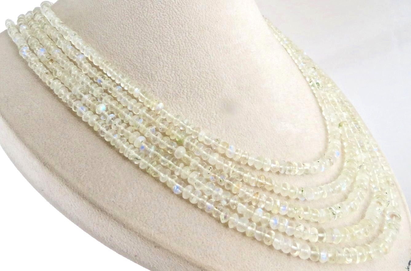 NATURAL RAINBOW MOONSTONE BEADS ROUND 626 CTS GEMSTONE NECKLACE WITH SILVER HOOK