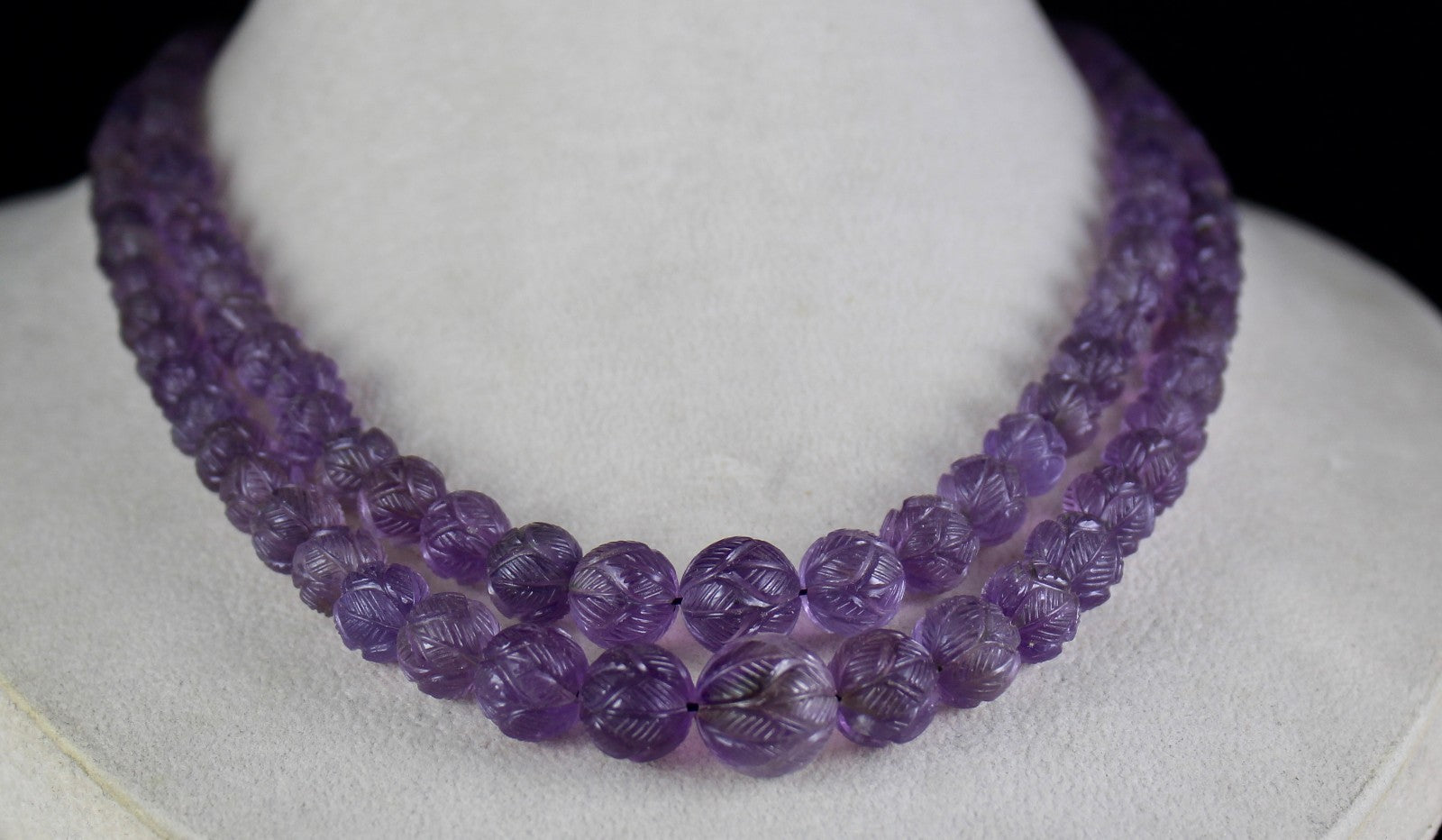 Natural Amethyst 459 Ct Engraved Round Beads Antique Purple Necklace
