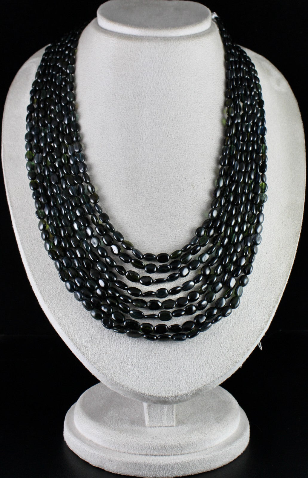 Certified Elegant Black Tourmaline 925 Ct Long Beads Gemstone Necklace For Women