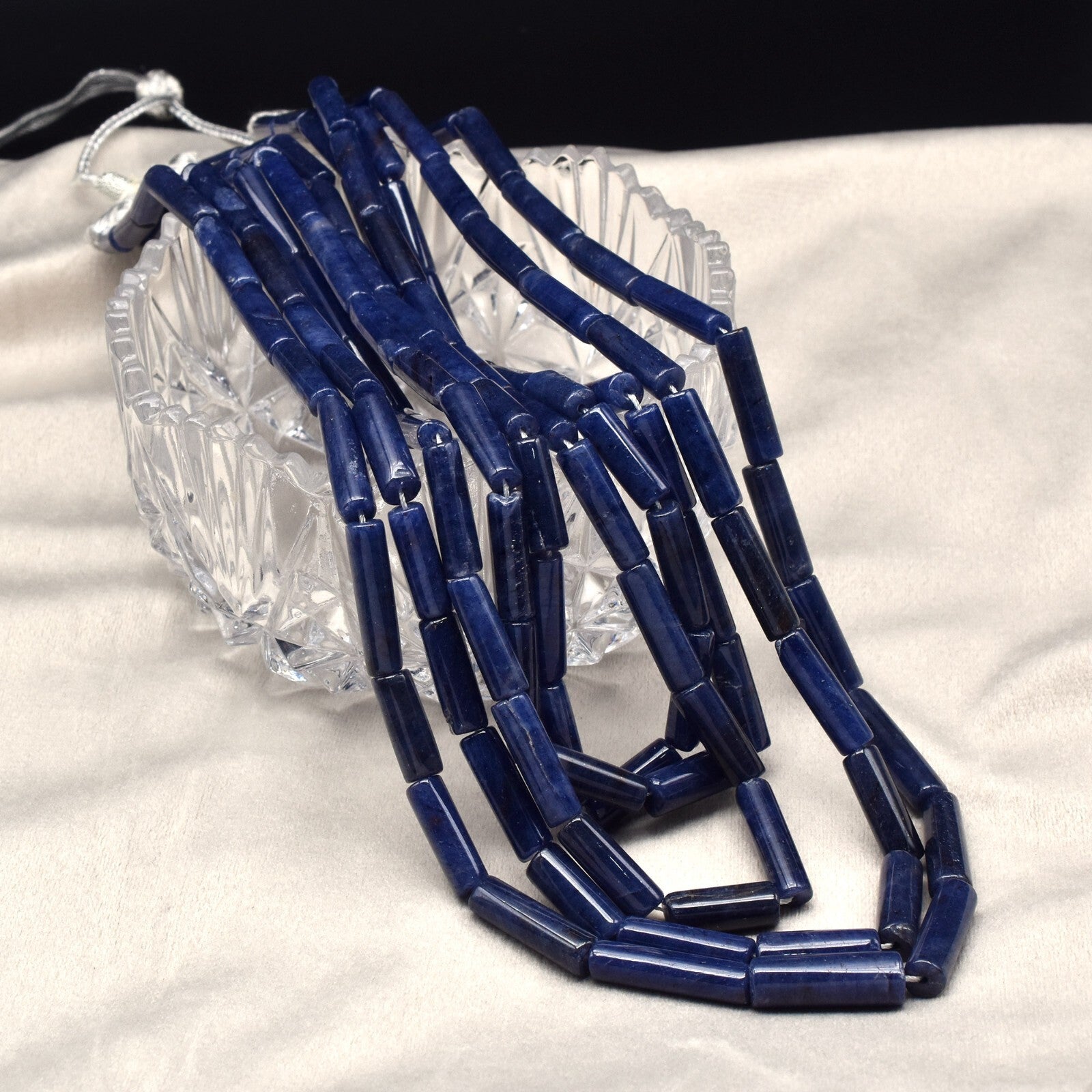 Vintage Natural Blue Jade Aventurine 843 Ct Beads Tube Long Necklace