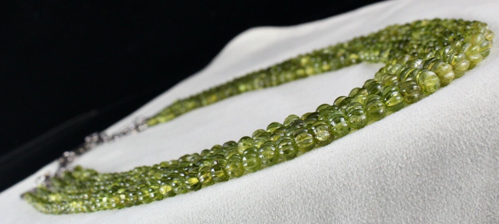 Antique Natural Peridot Carved Beaded Necklace 5 L 716 Ct Gemstone Silver Clasp