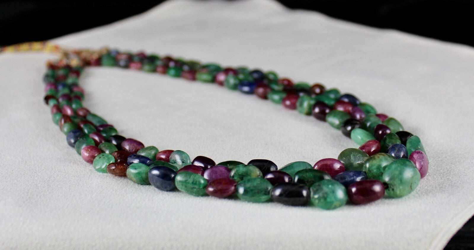 Certified Multi Natural Emerald Ruby Sapphire Beads 572ct Necklace