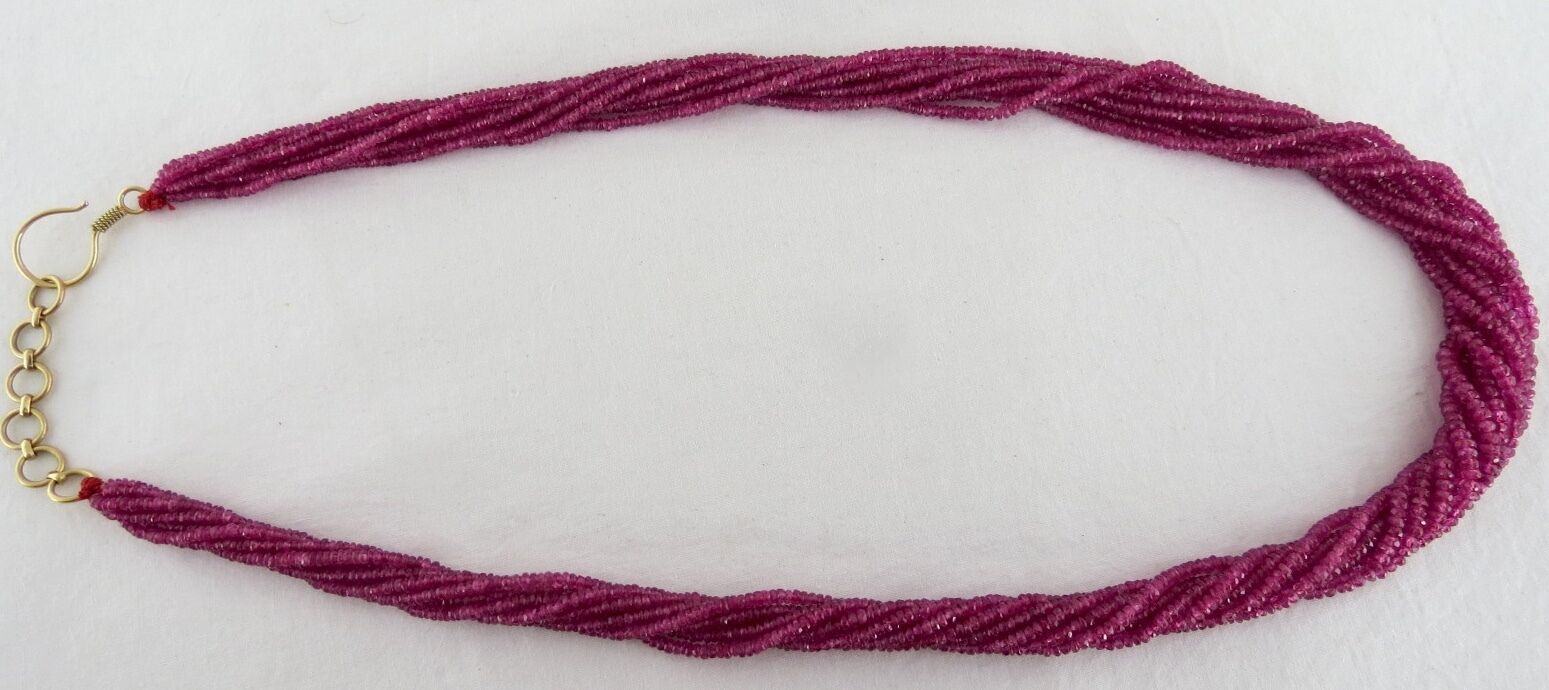 NATURAL HEATED RUBY BEADS 296 CTS FACETED ROUND 18KGOLD GEMSTONE LADIES NECKLACE