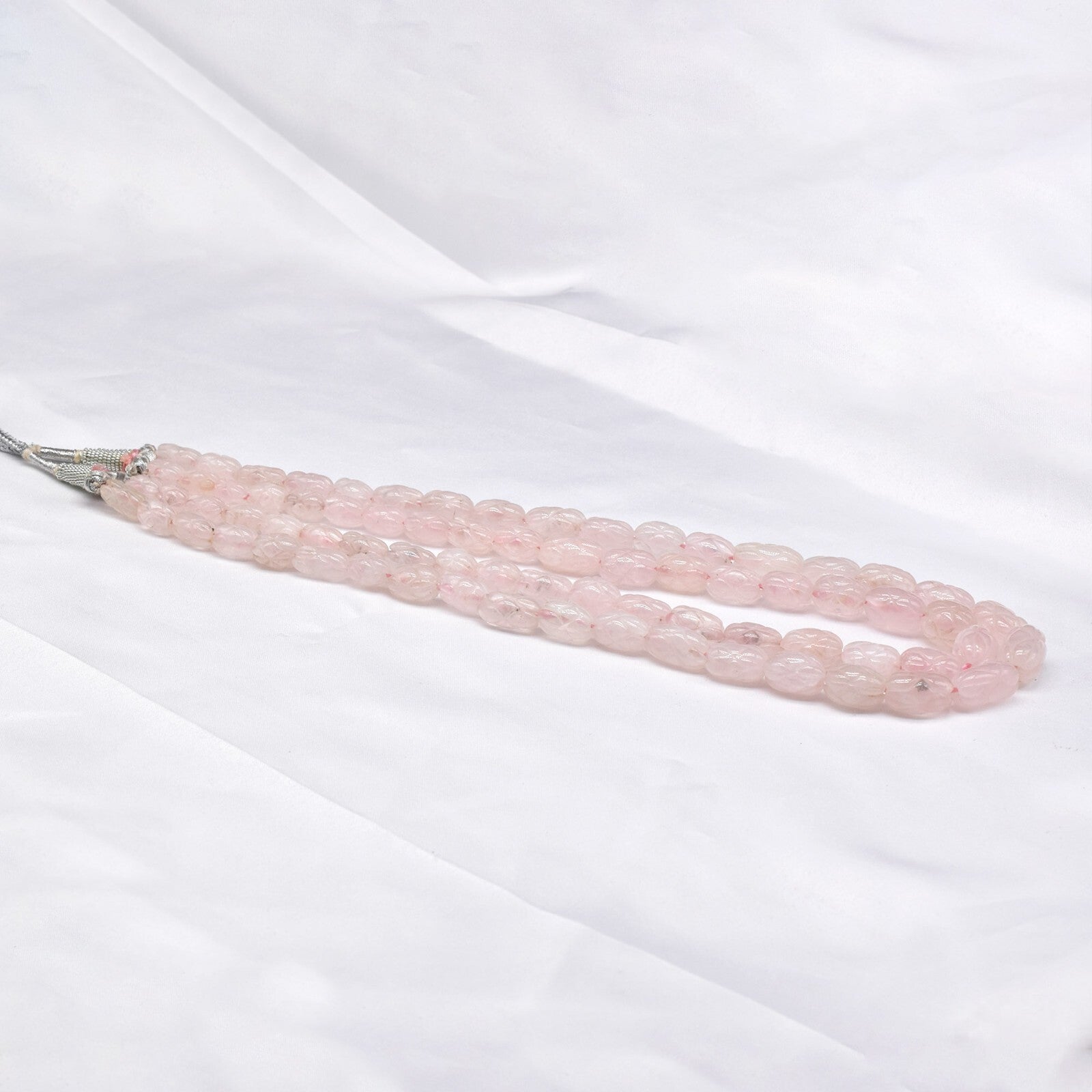 Vintage Engraved Rose Quartz Necklace 519 Ct Natural Gemstone Beaded 2 L