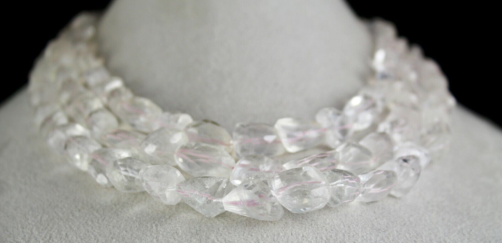 NATURAL PINK AQUAMARINE FACETED TUMBLE BEADS 3 LINE 1094 CARAT GEMSTONE NECKLACE