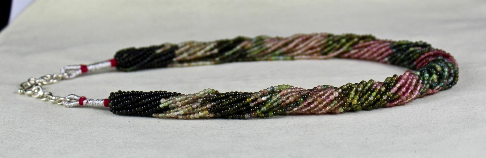 Natural Multi Colour Tourmaline Beads Necklace 925 Sterling Silver Hook