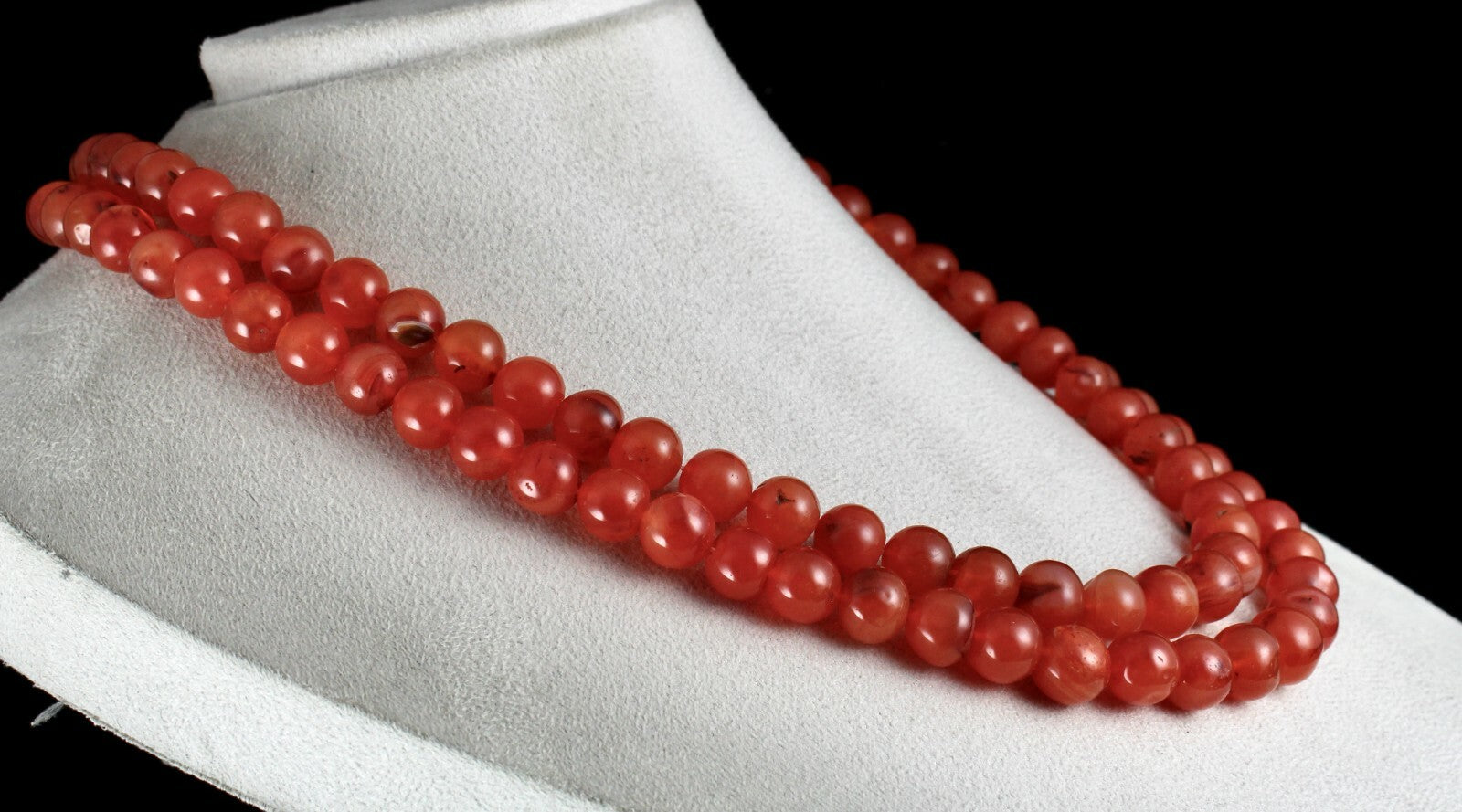 Natural Red Carnelian 929 Carats Beads Round 2 Line Fashion Necklace