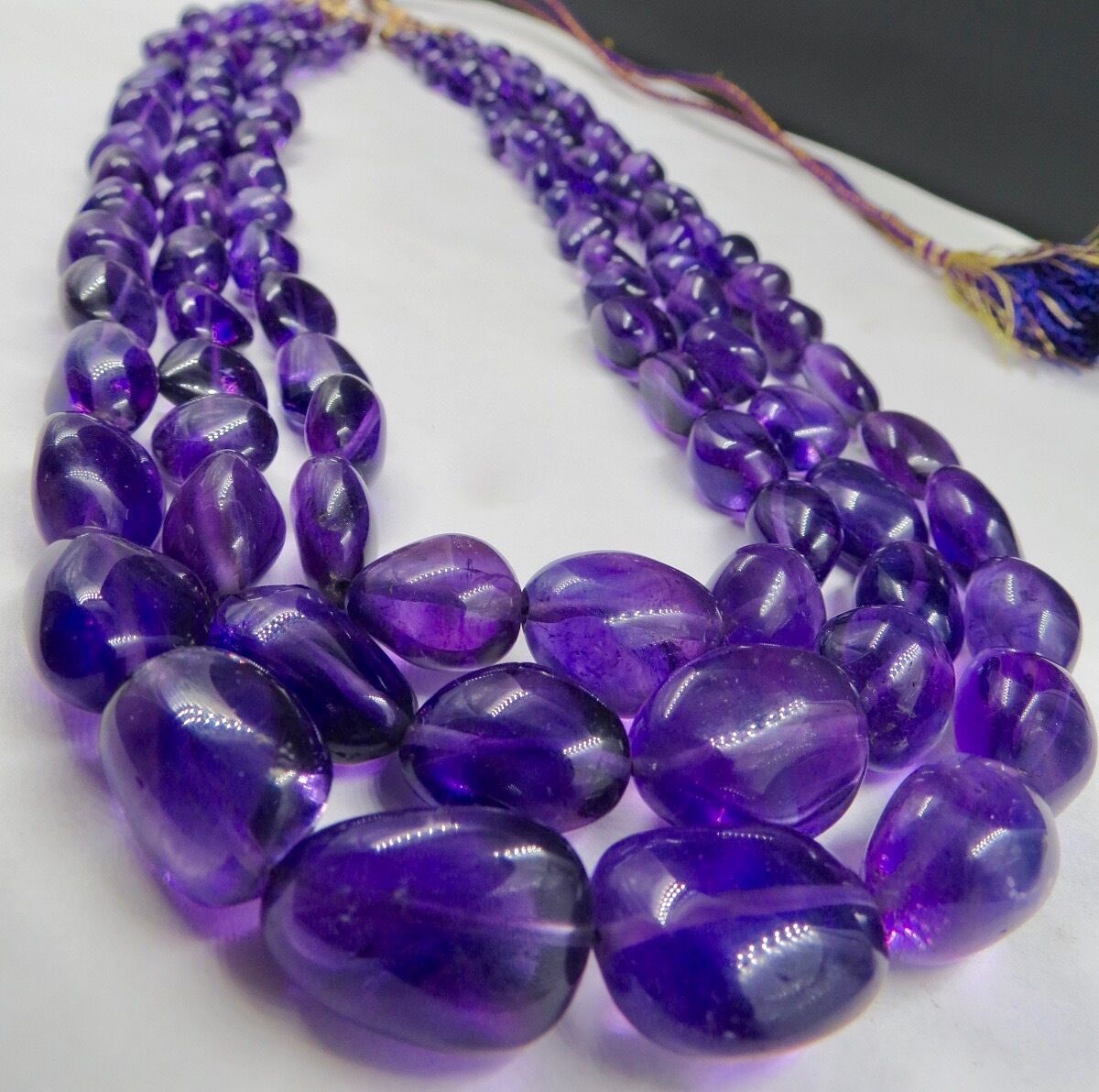 Natural Amethyst Beads Tumble 3L 917 Ct Purple Gemstone Statement Party Necklace