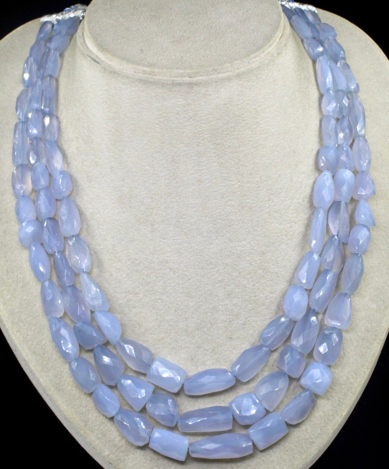 Natural Blue Chalcedony Faceted Beads 734 Ct Sterling Silver Necklace
