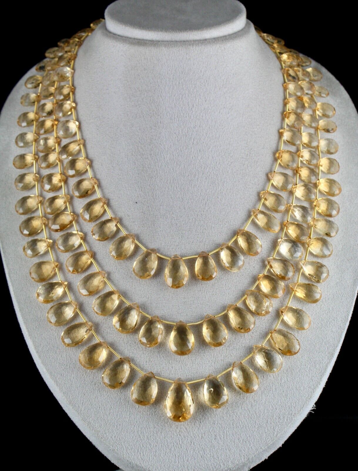 Yellow Natural Citrine Teardrop 3 L 810 Ct Gemstone Fashion Statement Necklace