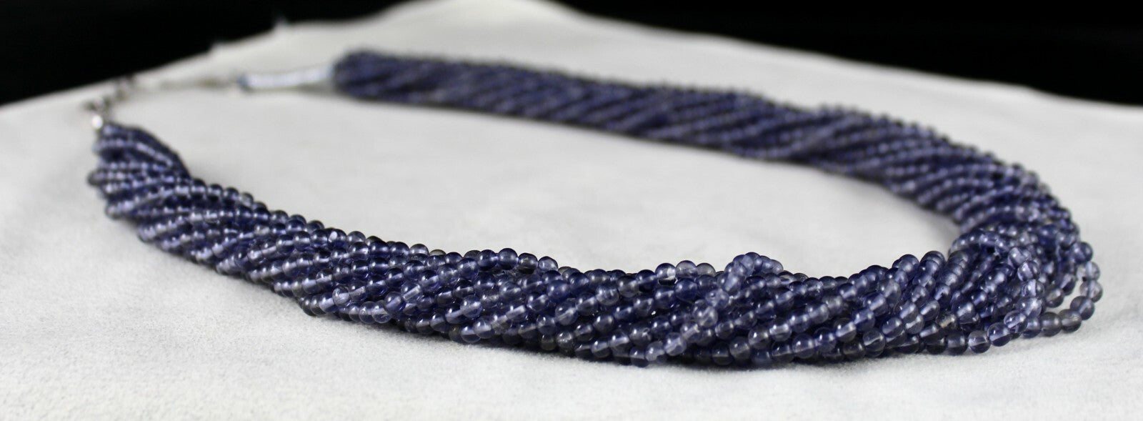 Natural Blue Iolite Beads Round 12 L 621 Ct Gemstone Sterling Silver Necklace