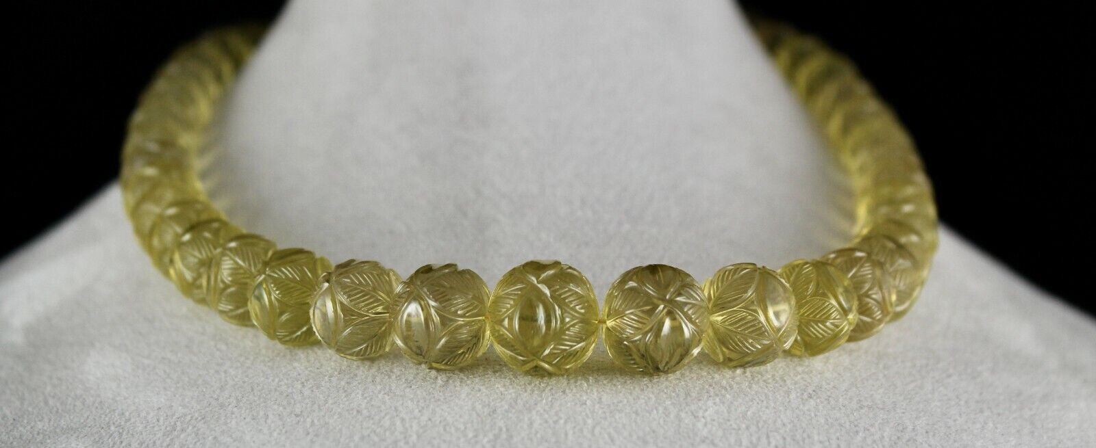 NATURAL LEMON QUARTZ BEADS CARVED 674 CTS SEMI PRECIOUS GEMSTONE BEADED NECKLACE