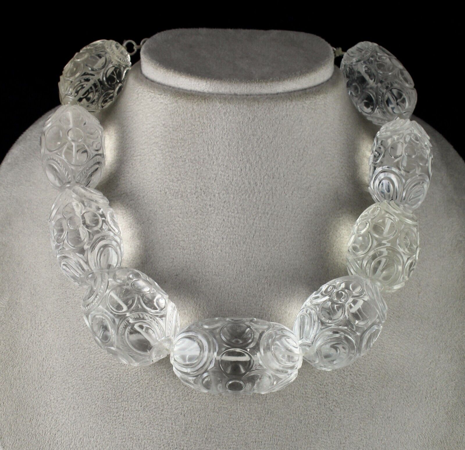 NATURAL WHITE ROCK CRYSTAL QUARTZ CARVED OVAL BEADS 9 PCS 2410 CARATS GEMSTONE