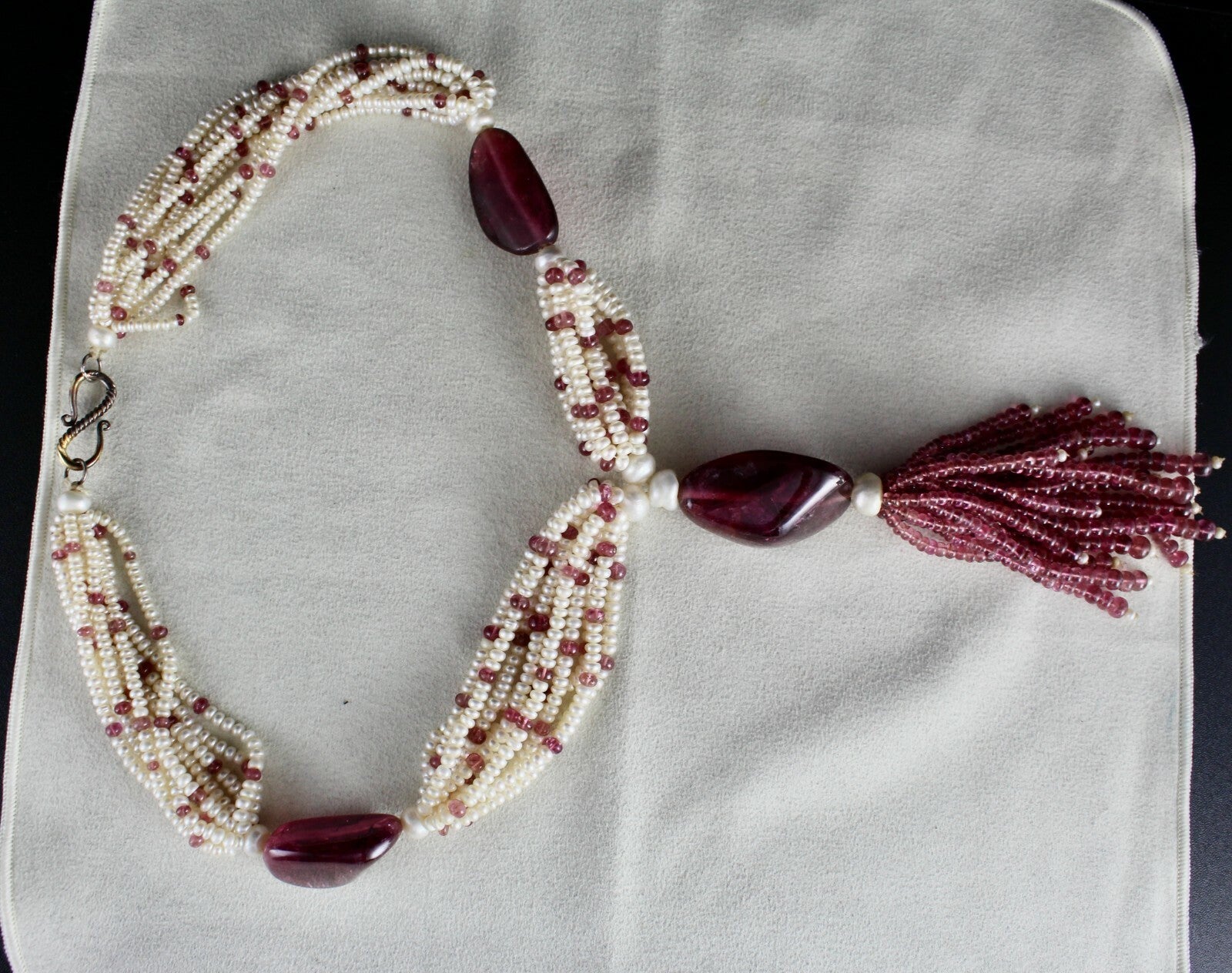 Certified Natural Pink Tourmaline 922ct Pearl Beads Fancy Gemstone Necklace