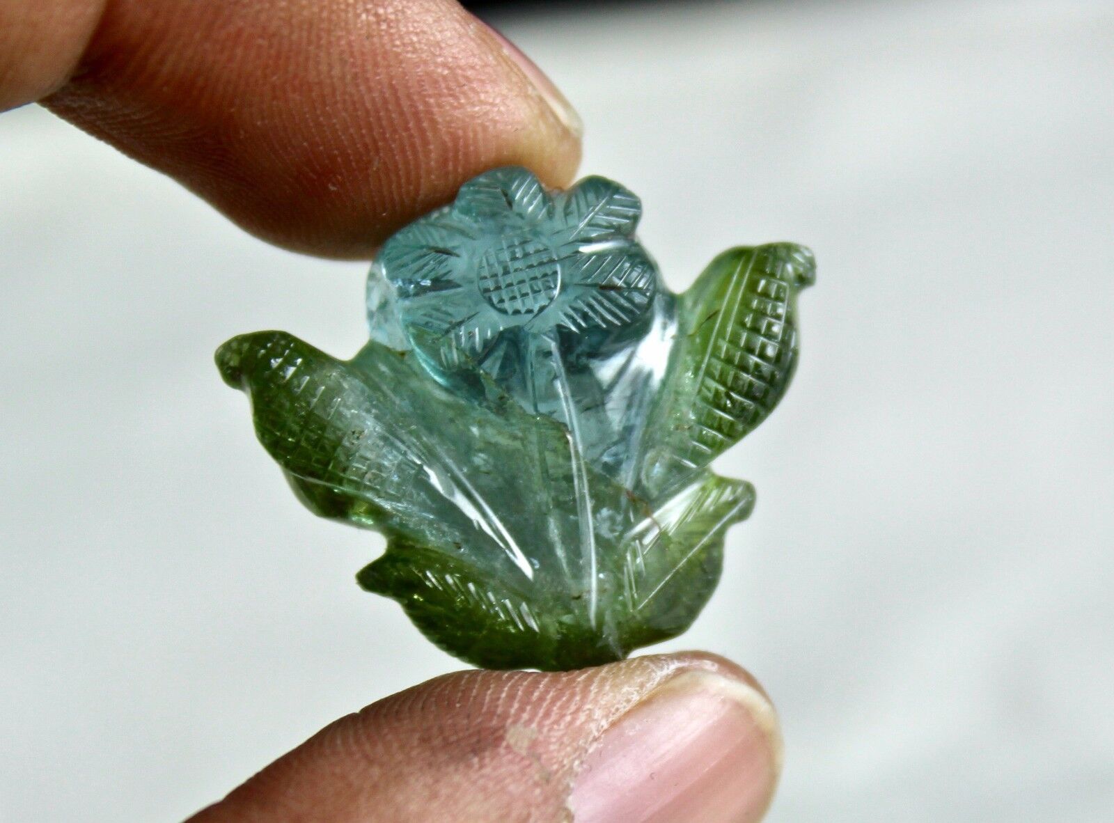 Natural Multi Colour Tourmaline Carved Flower 32.28 Ct Gemstone Ring & Pendant