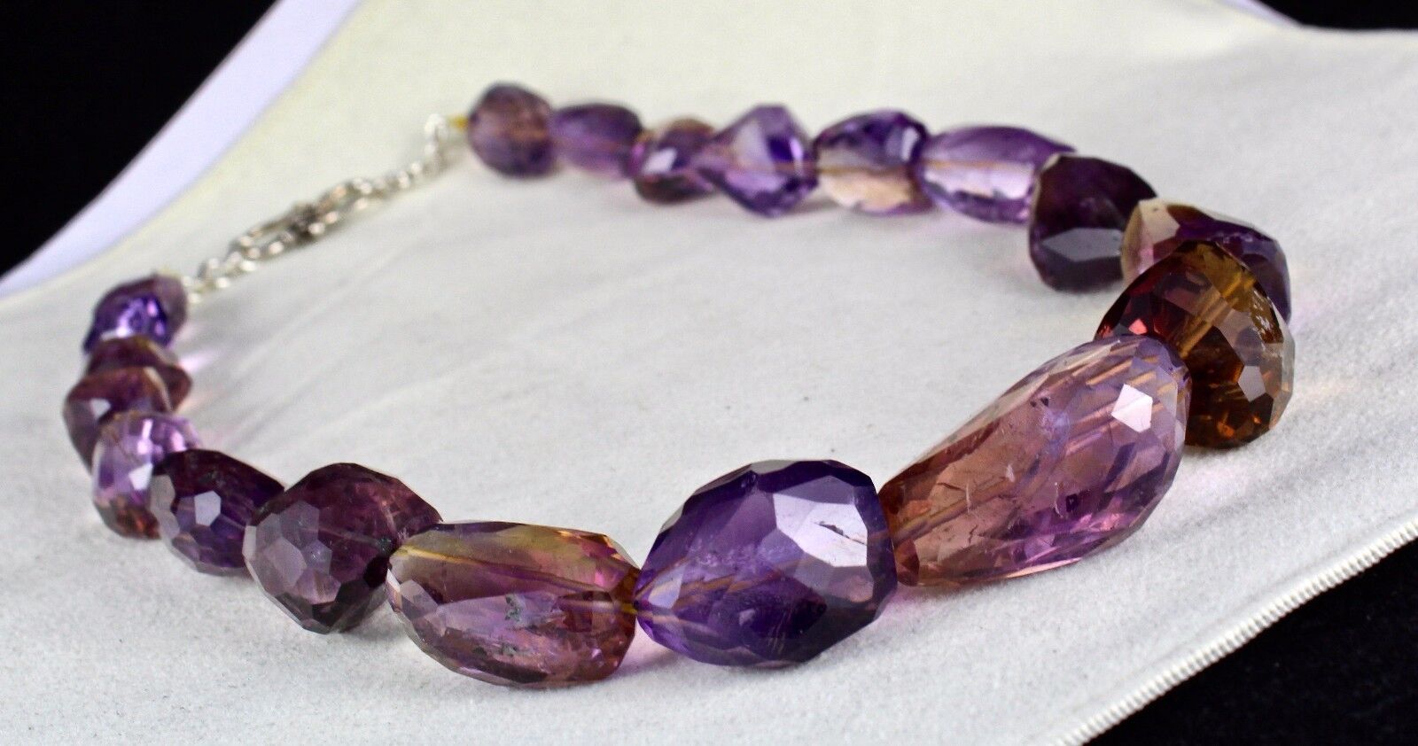MULTI NATURAL AMETRINE BEADS FACETED TUMBLE 1165 CARATS GEMSTONE SILVER NECKLACE