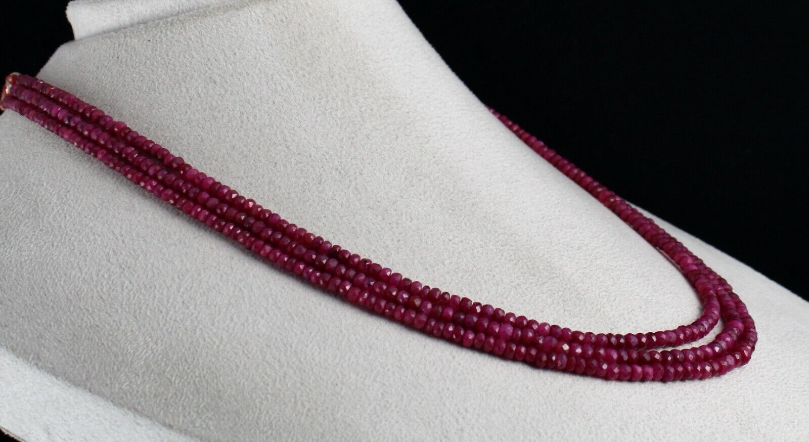 RUBY CORUNDUM BEADS LONG 3 LINE 272 CARATS OLD DYED GEMSTONE NECKLACE
