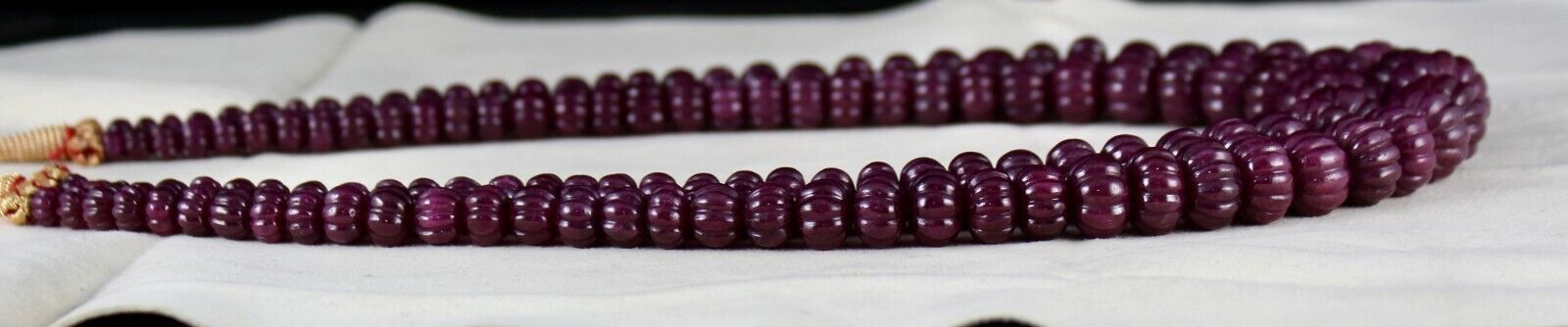 NATURAL UNTREATED RUBY BEADS CARVED MELON 2 LINE 1325 CARATS GEMSTONE NECKLACE