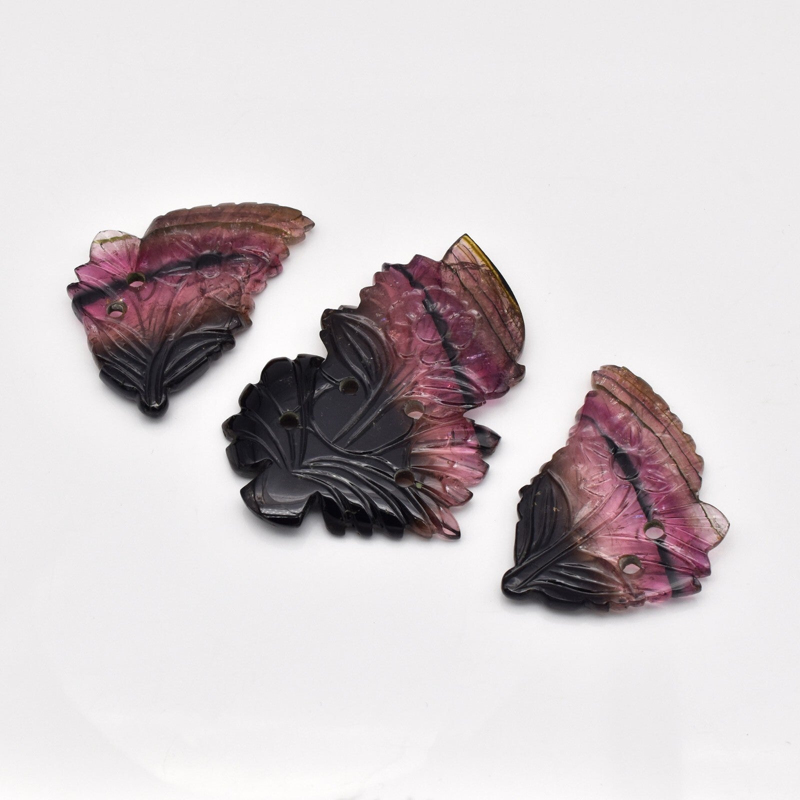 Certified Natural Multi Tourmaline 216 Ct Engraved Leaves Earring Pendant Set