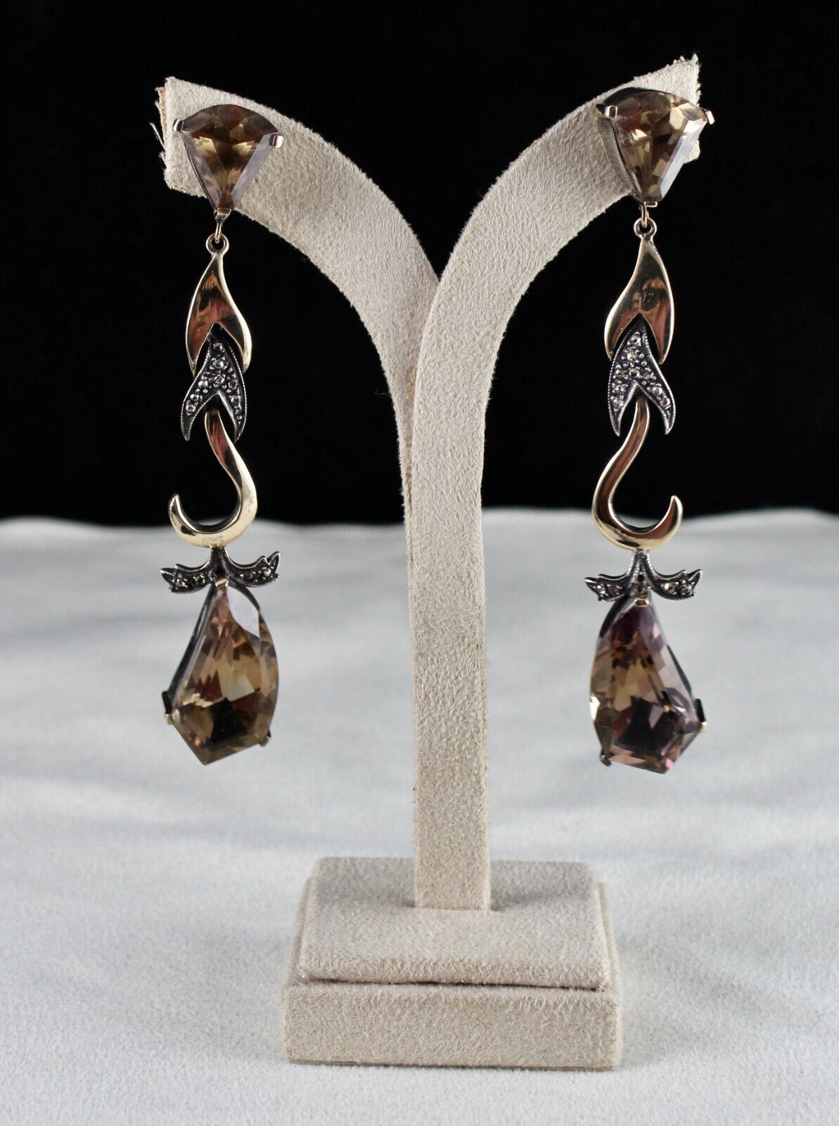 Natural Ametrine Cut 18K Gold Diamond & 925 Silver Victorian Statement Earring