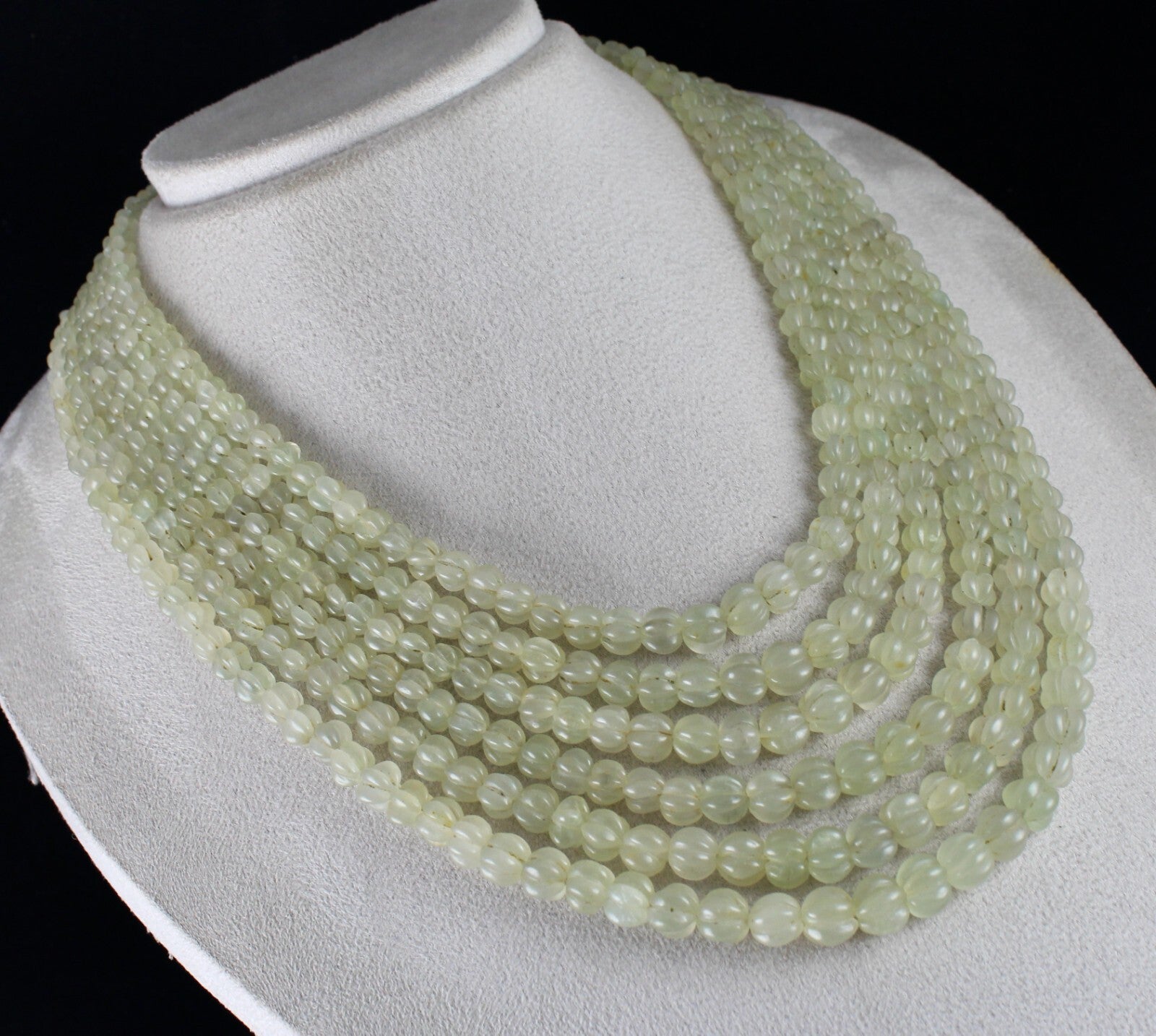 Vintage Natural Aventurine Jade 917 Ct Melon Beads Gemstone Necklace