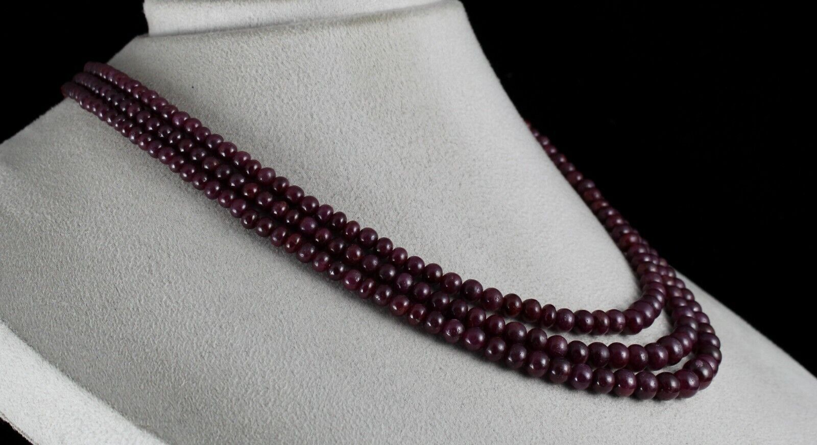 NATURAL RED RUBY BEADS ROUND 3 LINE 414 CTS PRECIOUS GEMSTONE FASHION NECKLACE