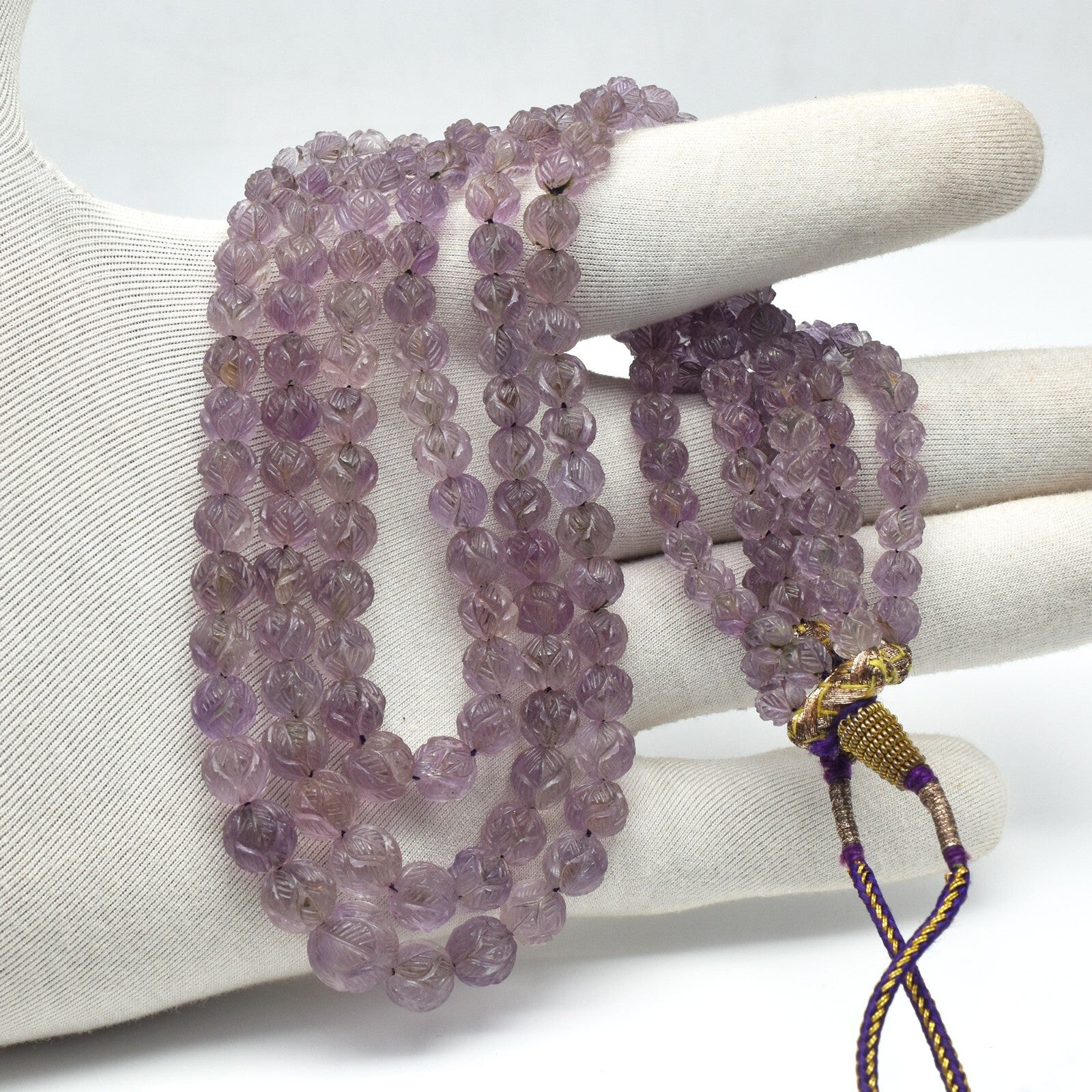 Vintage Natural Amethyst Beads Necklace Engraved 417 Ct Purple Gemstone