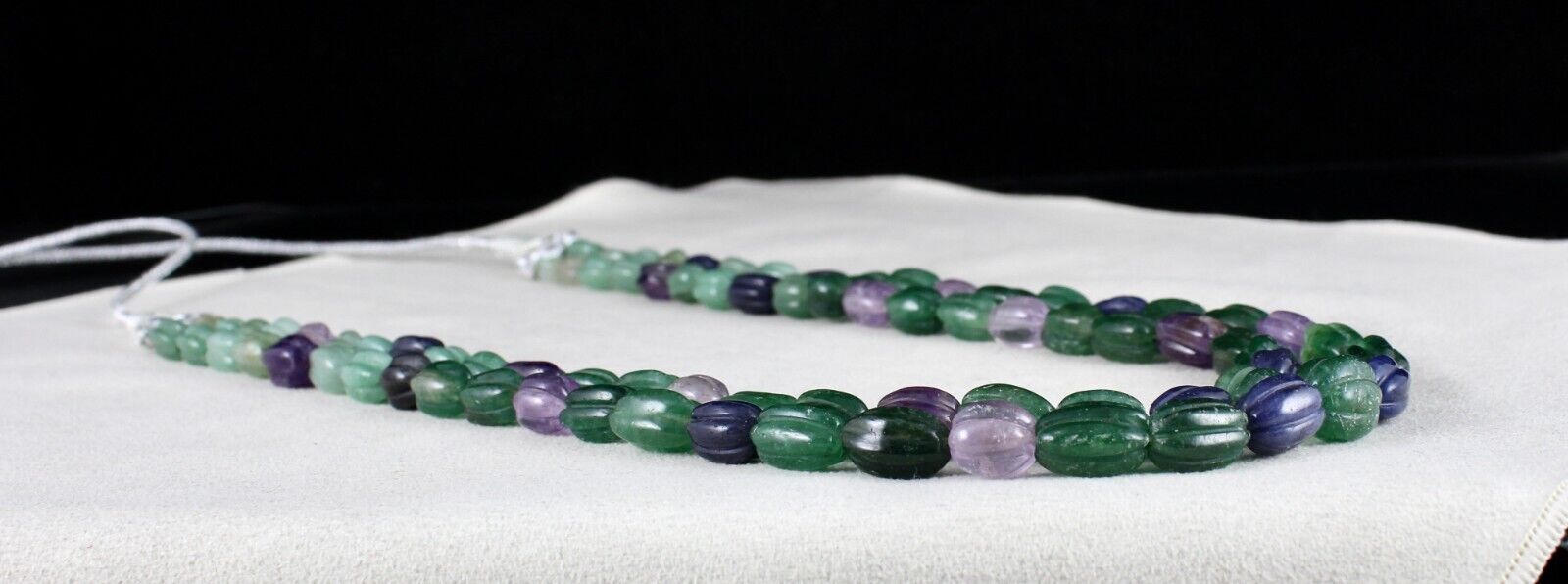 MULTI MIX CARVED SEMI-PRECIOUS BEADS 2 LINE 397 CARATS GEMSTONE FASHION NECKLACE