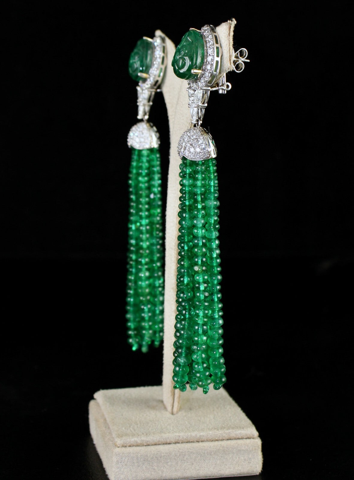 Certified Natural Zambia Emerald 198ct Natural Diamond 18k Gold Tassel Earrings