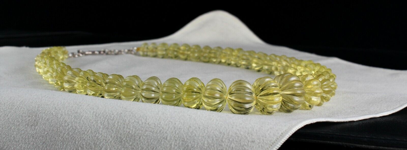 NATURAL LEMON QUARTZ BEADS MELON CARVED 820 CTS SEMI PRECIOUS GEMSTONE NECKLACE
