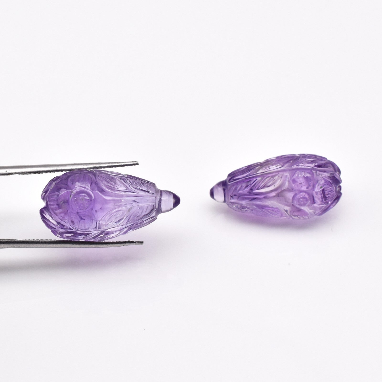 Natural Amethyst Teardrop Pair 2 Pc 33.07 Ct Engraved Gemstone Earring Women