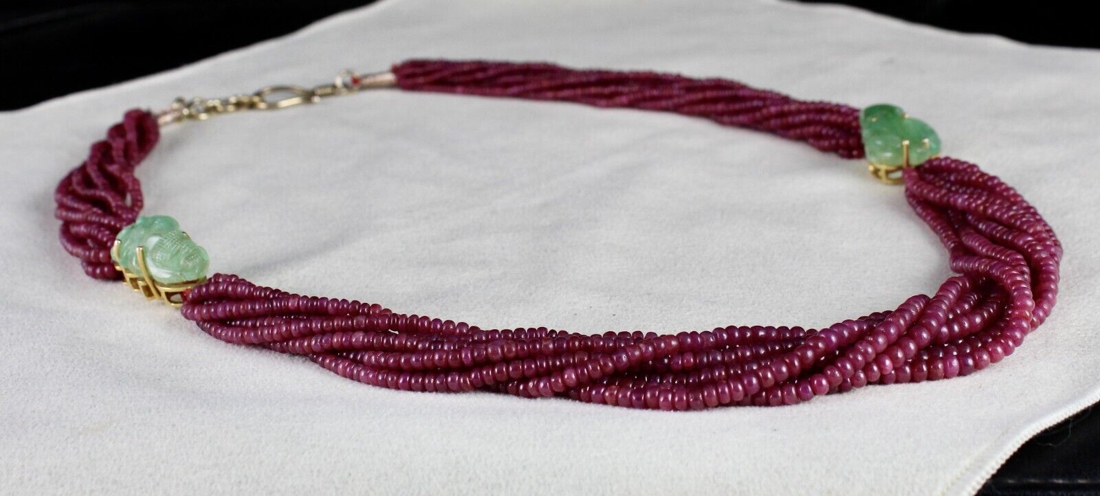 Natural Ruby Beads Colombian Emerald Carved 510 Ct Silver Designer Necklace