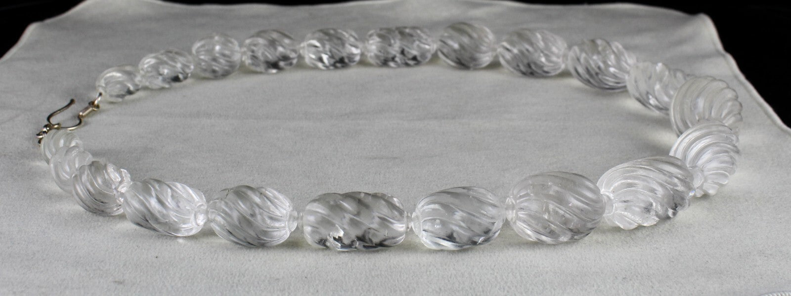 Natural White Rock Crystal Quartz 1330 Ct Oval Gemstone Necklace Beads Engraved