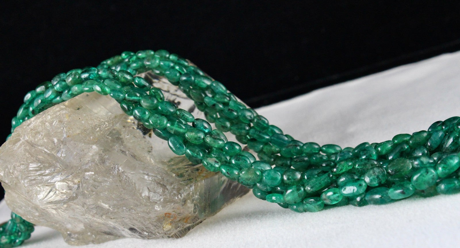 Natural Emerald Bead Necklace 6 L 413 Ct Certified Green Gemstone Silver Clasp
