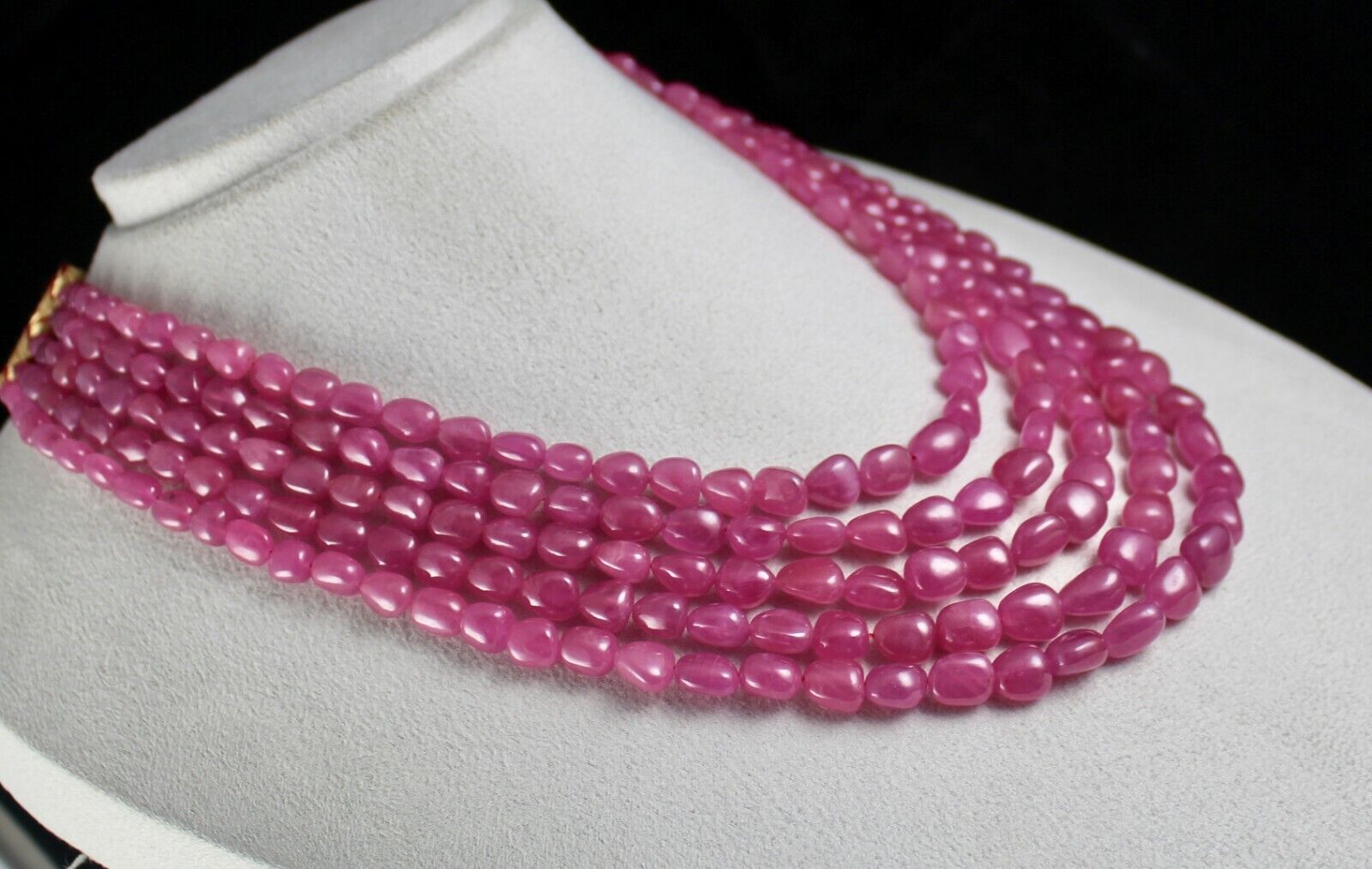 NATURAL UNTREATED RUBY LONG BEADS 5 LINE 1087 CARATS LADIES GEMSTONE NECKLACE