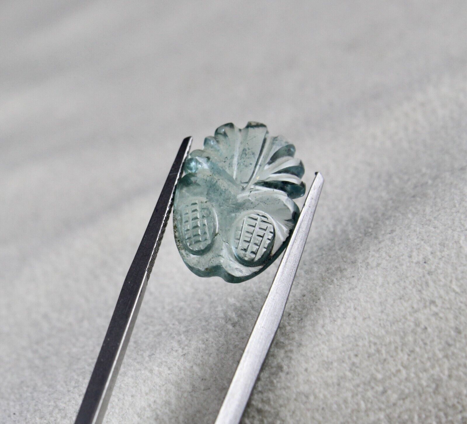 NATURAL BLUE AQUAMARINE CARVED PINEAPPLE 7.47 CT LOOSE GEMSTONE FOR PENDANT RING