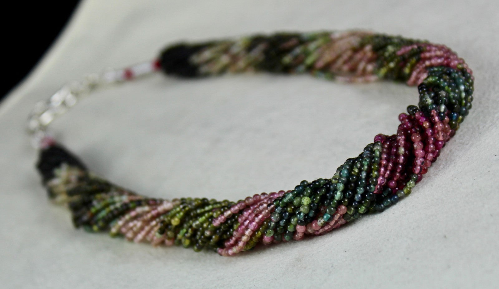 Natural Multi Colour Tourmaline Beads Necklace 925 Sterling Silver Hook