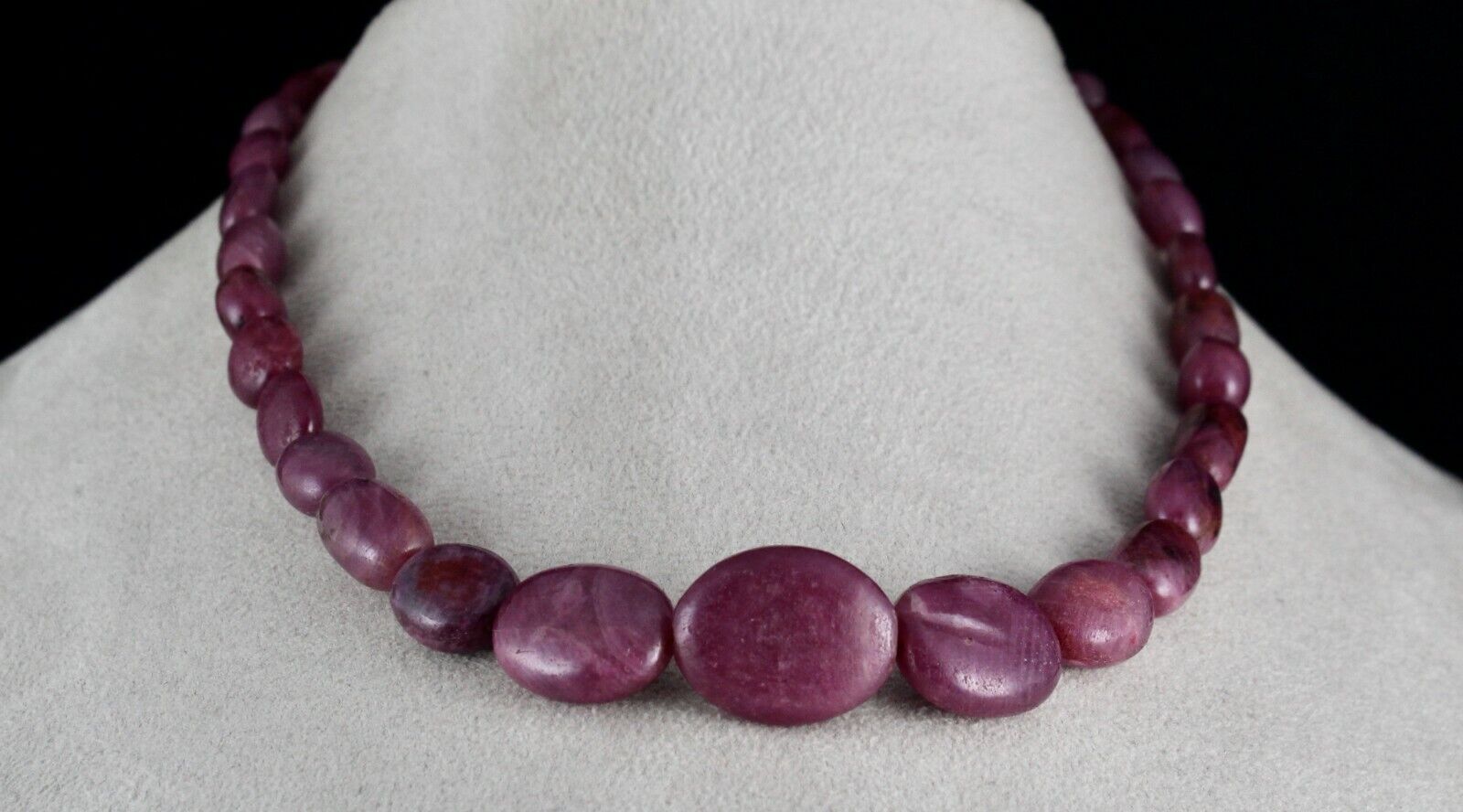NATURAL UNHEATED RUBY BEADS NUGGET 1 LINE 363 CARATS GEMSTONE SILVER NECKLACE