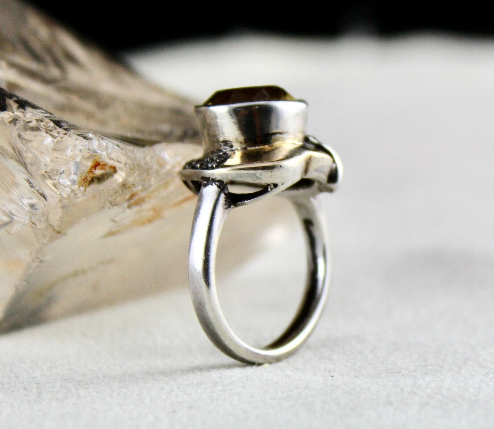 ANTIQUE NATURAL YELLOW CITRINE HEART CUT 18K GOLD DIAMOND SILVER VICTORIAN RING