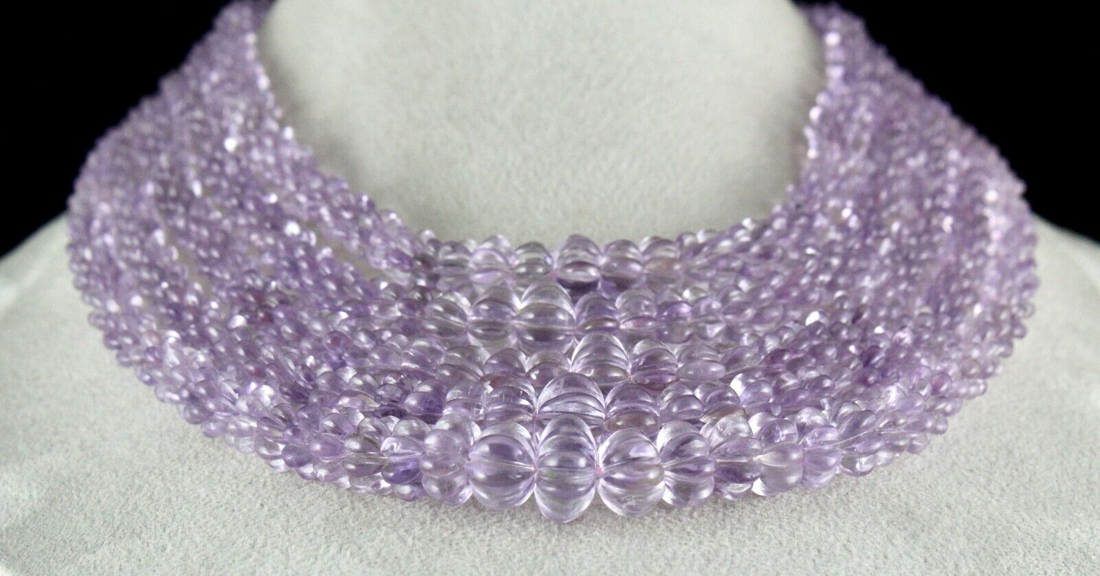 NATURAL PINK AMETHYST BEADS CARVED ROUND 5 LINE 1260 CTS GEMSTONE FINE NECKLACE